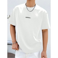 Unisex Yeni Sezon Oversize Hopeful Yazılı Baskılı Pamuklu Tshirt