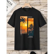 Oversize Unisex Gün Batımı Tatında T-Shirt