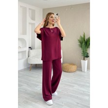 Mossta Yarasa Kol Salaş Bluz ve Geniş Paça Pantolon Takım - Bordo