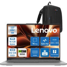 Lenovo Ideapad Pro 5 Intel Core Ultra 7 255H 16GB 512GB SSD 8GB/RTX5050 16" 2.8k (2880X1800) OLED 1100NITS 120Hz Windows 11 Home Taşınabilir Bilgisayar 16IAH10505H01 + Zettaçanta