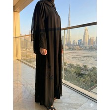 Orijinal Dubai'den Ithal Siyah Kristal Taş Işlemeli Lüks Abaya Ferace