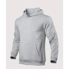 Gri Üst Kalite Kanguru Cepli 3iplik Şardonlu Bağcıklı Sweatshirt