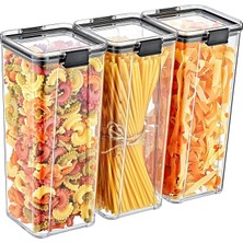 CetKing Akrilik Kilitli Kare Saklama Kabı 1800ML 3 Adet, 1800ML 3'lü Kilitli Saklama Kabı (3 Adet 1800ML)