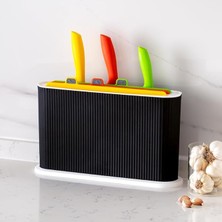 CetKing 1075 3 Bıçaklı Çoklu Kesme Tahtası Seti - Standlı Et Sebze Balık Doğrama Tahtası Seti Siyah - Beyaz