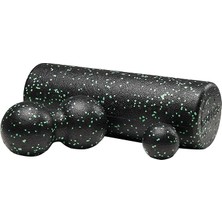 CetKing Düz Masaj Seti Spor Fitness Seti Köpük Rulo Masaj Topu (Siyah + Yeşil Orta Sert)