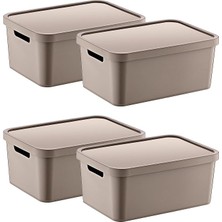 CetKing 4'lü Set Stafi Çok Amaçlı Kapaklı Kutu Terra 4,5 Lt - Bej, Çok Amaçlı Kapaklı Kutu, Ev-Ofis-Depo Için, Kapaklı Saklama Kutusu