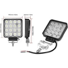 CetKing Road Beyaz Işık Sis Farı Lambası 16 LED Kare 12-24V 48 Watt
