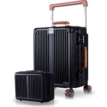 Zeplin Boxy Pc Policarbon 2'li Valiz Seti (Kabin ve Makyaj) Siyah-Kahve