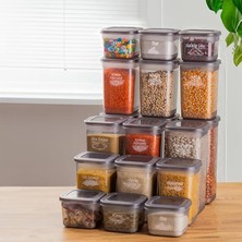 CetKing 433-GR-6 18 Li Kare Etiketli Gıda Erzak Baharat Saklama Kabı Seti 6x(0.60+1.30+1.90) Lt Gri