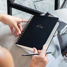 CetKing A5 Spiralli Sert Kapak Keten Noktalı Tarihsiz Not Defteri Siyah