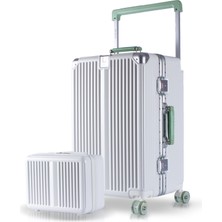 Zeplin Boxy Pc Policarbon 2'li Valiz Seti (Orta ve Makyaj) Beyaz-Yeşil