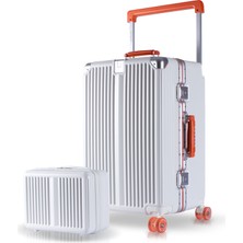 Zeplin Boxy Pc Policarbon 2'li Valiz Seti (Orta ve Makyaj) Beyaz-Turuncu