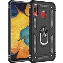 CetKing Galaxy A30 Uyumlu Kılıf Tank Yüzüklü Silikon Kapak - Siyah