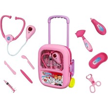 CetKing Çek-Çek Valizli Büyük Boy 10 Parça Işıklı-Sesli Medikal Doktor Seti 2in1 - Doktor Oyun Seti Pembe