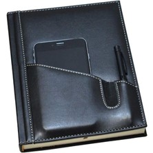 CetKing 5461 Ajanda/defter Tarihsiz 17 x 24 Çizgili 160 Yaprak Ivory Kağıt Telefon Kılıflı, Siyah