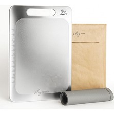 CetKing Home Özel Tasarımlı 304 Paslanmaz Çelik Kesme Tahtası 3lü Set (Saklama Kılıfı, Kesme Tahtası ve Silikon Kaydırmaz Mat)1,5 mm Kalınlık, 23 x 34 cm Yıkanabilir, Gıda Temasına Uygun, Hijyenik