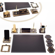 CetKing Aslan Biblolu Altın Deri Sümen Takımı Mermer Desen Ahşap Isme Özel Masa Isimliği Masaüstü Isimlik