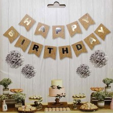 CetKing Gitti Kraft Zemin Happy Birthday Gümüş Banner Doğum Günü Süsü