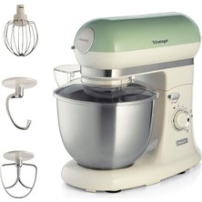 CetKing Vintage Mutfak Şefi Yeşil 1588/04 - Stand Mikser, Hamur Yoğurma Makinesi, 1200 Watt, 2400 Watt Kilitli Motor, 5,5 Litre Paslanmaz Çelik Hazne, Pulse, 3 Hazne Içi Aparat, Sıçrama Önleyici Kapak