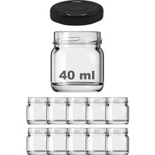 CetKing 40 ml Metal Siyah Kapaklı Şeffaf Cam Kavanoz 10 Adet