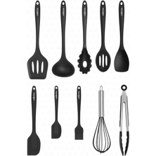 CetKing Salvatore Isıya Dayanıklı Yanmaz Yapışmaz Silikon Spatula Seti 10 Parça Siyah