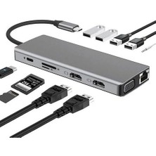 CetKing 12IN1 Dock Station 2 Adet HDMI Uyumlu 1000 Mbps 4K USB C Adaptörü USB 3.0 VGA RJ45 Pd Için Macbook Pro Tipi C Docking Dizüstü Yer Yapma Istasyonları Type-C Adaptör ZR610
