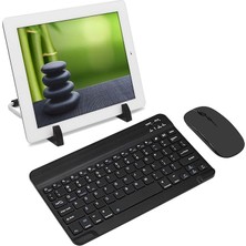CetKing Samsung Galaxy Tab A9 ile Uyumlu Bluetooth Kablosuz Klavye Mouse + Tablet Standı - FC1088 (Siyah)