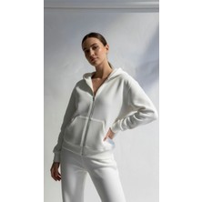 Kazax 3 Iplik Şardonlu Kapşonlu Hoodie Frm Beyaz P510437