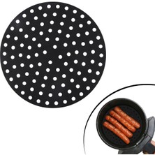 Buffer® Siyah Isıya Dayanıklı Yıkanılabilir Silikon Fırın ve Airfryer Yuvarlak Model Pişirme Matı 23 cm