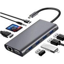 CetKing Type-C To HDMI Adaptör 11 In 1 Dört USB 3.0 Bağlantı Noktası 4K HDMI VGA Type C Pd Usb3.0 RJ45 Ethernet Sd Tf Kart Okuyucu 3.5mm Aux MacBook Pro Air Uyumlu