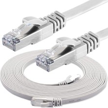 CetKing Cat7 Yassı Ftp Ethernet Network Lan Internet Kablosu, Beyaz 15 Metre