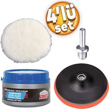 CetKing Cila Polisaj Parlatma Yünü Pedi Keçesi SÜNGERI+115 mm Cırt Taban+Matkap Aparatı+Oto Pasta Cila 300 gr (4'lü Set)