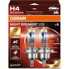 CetKing H4 Night Braker 220 Ampul, 12V,%220 Fazla Işık, 2'li Paket