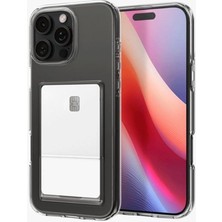 CetKing 16 Pro Kılıf Kartlıklı Şeffaf Silikon Kapak + Ekran Koruma + Kablo Koruyucu Şeffaf