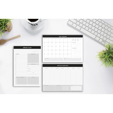 CetKing Tanıtım 3'lü Masaüstü Planlayıcı Set Siyah Kenarlı (Günlük, Haftalık, Aylık Planlayıcı)