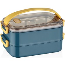 CetKing Bento Lunch Box Ofis-Okul Için Yeni Nesil Sefer Tası 2 Kat Taşıma Kulplu Çelik FF367 Lacivert