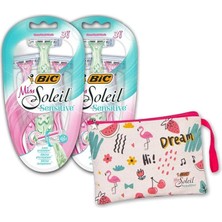 CetKing Miss Soleil Sensitive Bundle Kadın Tıraş Bıçağı Seti (3 Bıçak), Makyaj Çantası Hediyeli, Oynar Başlık, Aloe Vera ile Zenginleştirilmiş Kayganlaştırıcı Jel Şerit