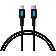 CetKing Coral Type C-C Power Delivery Hızlı Şarj Kablosu, Siyah Kablo, Mavi/siyah Uçlar (120 Cm)