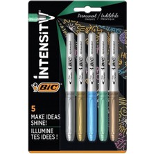 CetKing Intensity Permanent Marker Metalik Kalıcı Işaretleyiciler - 5'li Paket - Çeşitli Metalik Renkler - Koyu ve Açık Yüzeyler Için - Düşük Koku