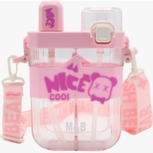 CetKing Çift Bölmeli Suluk - Damlatmaz, Ergonomik Pipetli, Taşıma Kayışlı, Kırılmaz, Kolay Açılır Kapağıyla Okul, Ev, Araç ve Seyahat Için Uygun, Pratik ve Güvenli Su Matarası (Pembe)