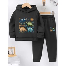 Punix Kids Punıx Kıds Özel Tasarım Dinazorlar Baskılı Kapüşonlu Kışlık Erkek Çocuk Desıgn Eşofman Takımı