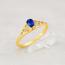 Oro Bravo 14 Ayar Altın Prenses Tacı Safir Yüzük