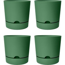 CetKing 4 Adet Begonya Saksı Tabaklı Drenajlı Mat Plastik Çiçek Saksısı (Yeşil, 3.3 Litre)