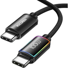 CetKing 100W Type-C To Type-C Rgb Aydınlatmalı Örgülü Şarj ve Data Kablosu 2 Metre