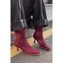 I Love Shoes Alderie Kadın Topuklu Bot Bordo Süet