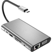 CetKing FC31 Macbook Uyumlu Type-C™ Usb-C To 4* USB 3.0 4K 1080P Hd HDMI VGA RJ45 Pd Aux Ses Sd Tf Kart 11IN1 Çevirici Hub Adaptör