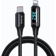 CetKing CA-1030 36W Type-C To Lightning Dijital Göstergeli Data-Şarj Kablosu 1.2m-Siyah