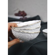 Qualitev 3'lü Altın Yaldızlı Porselen Çerezlik Sunumluk Kase 11 cm Sosluk Sunum Kasesi Ikramlık - Pera