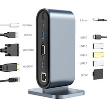 CetKing MT53 Type-C USB Adaptör Hub 12IN1 4K HDMI VGA 4AD USB 3.0 RJ45 100MBPS Sd Kart Okuyucu 3.5mm Ses 100W Pd Telefon Hızlı Şarj Aleti
