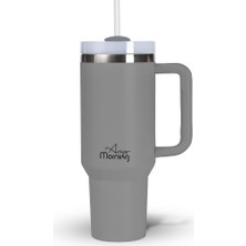CetKing Morning Vaha 1200 ml Termos Mug, 3 Kademeli Çevirmeli Kapak, Gri SI2440217
